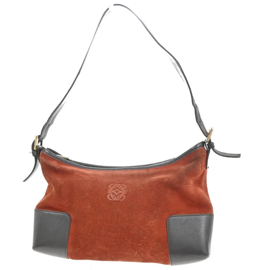 Loewe Logo Anagram Shoulder Hand Bag Suede Leather Red Spain Ghw 69kc514